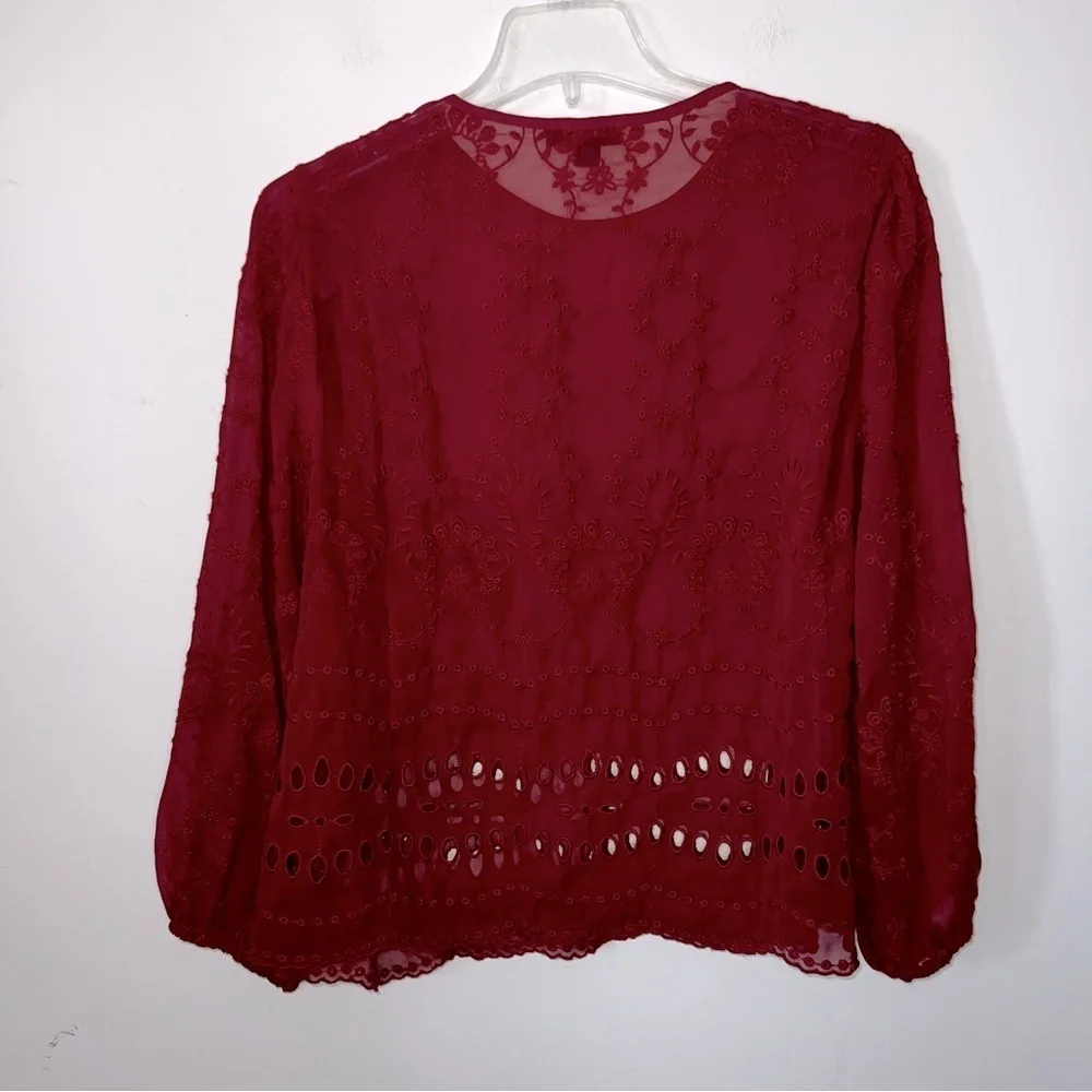 J. Crew Lace Eyelet Blouse Balloon Sleeve Burnt Red Size Medium